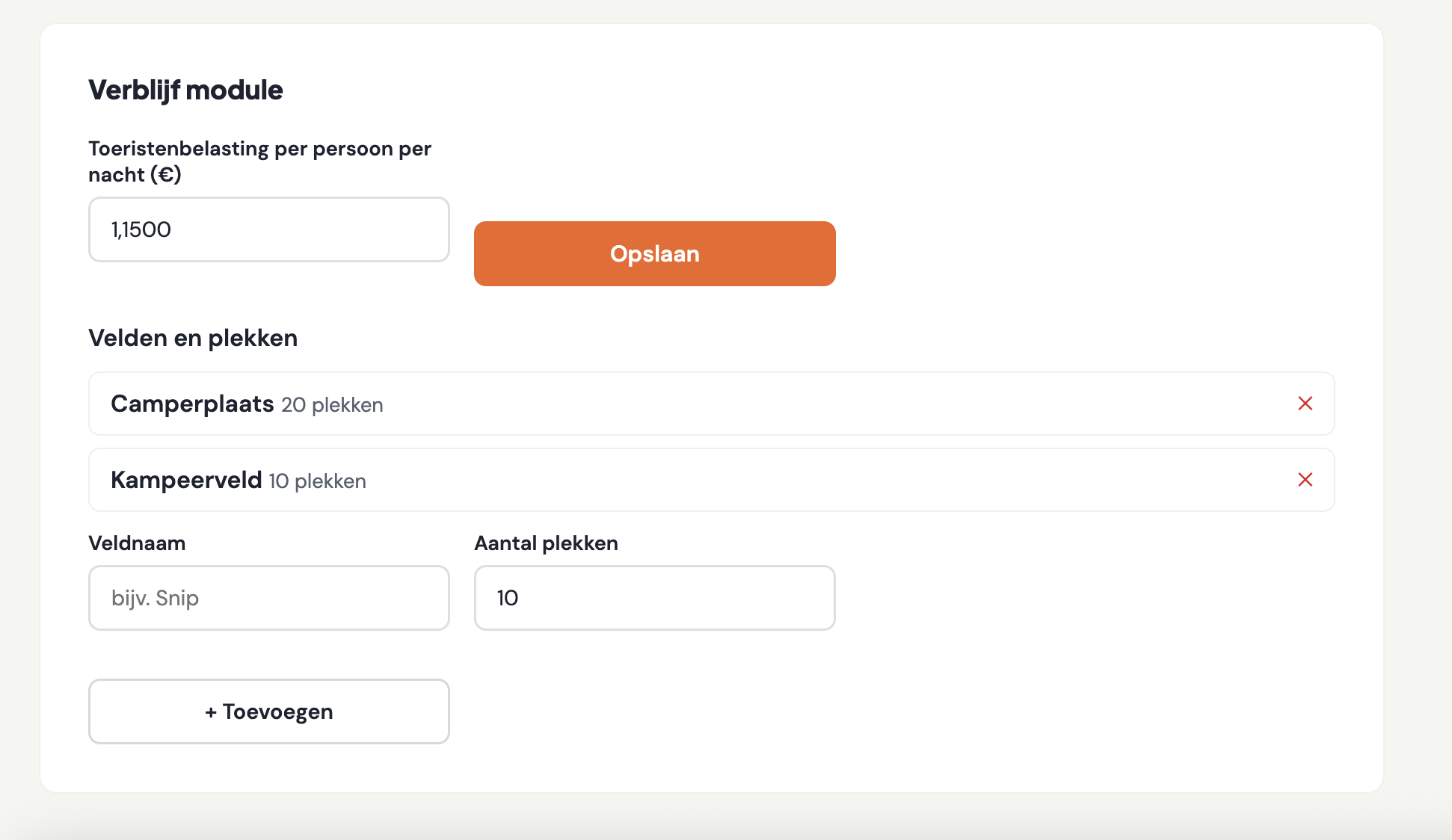 Instellingen verblijfsmodule